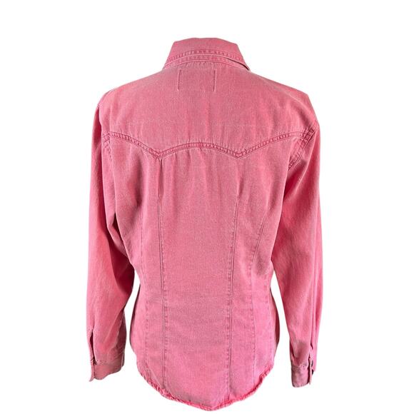 Ignite Shirt Women Size Large Pink Soft Denim Button Up Western Cowgirl Shacket - Picture 3 of 12